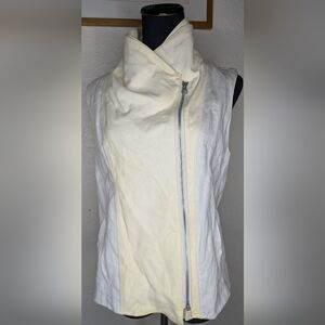 VINCE Womens Casual Cream Leather+White Foldover Collar Cowl Moto Zip Vest Sz L